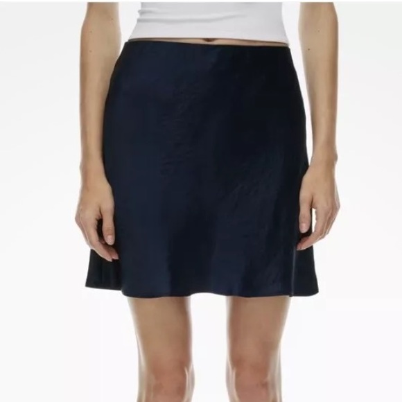 Aritzia Babaton Slip Satin Mini Skirt in Navy - Picture 2 of 6